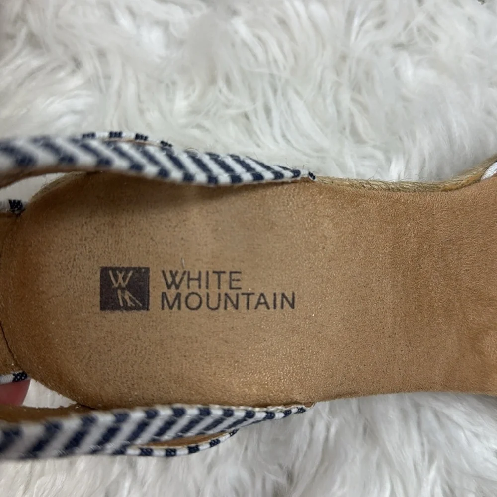 White Mountain Navy Striped Espadrille Wedges